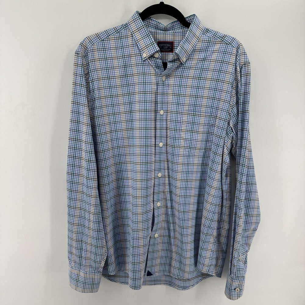 UNTUCKit Button Down Shirt Mens Large Blue check Slim Fit Wrinkle Free Cotton